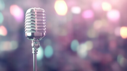Microphone Vintage Concept. Vintage microphone on a blurred, colorful background.