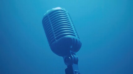 Microphone Vintage Concept. Microphone against a blue background creating a musical ambiance.