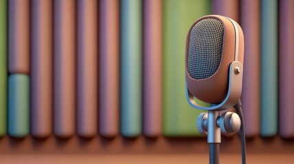 Microphone Vintage Concept. Vintage microphone with colorful soundproofing panels in the background.