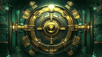 Fototapeta premium A large, golden bank vault with steampunk element. 