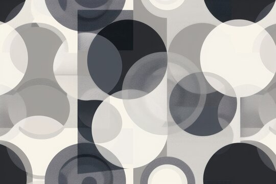 Abstract Monochromatic Circles and Squares Seamless Pattern Design: A Grey Scale Geometric Artwork