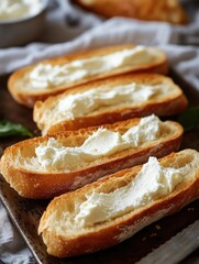 Sliced bread with cream topping