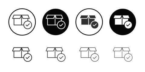 Cardboard box with check mark icon simple vector symbol