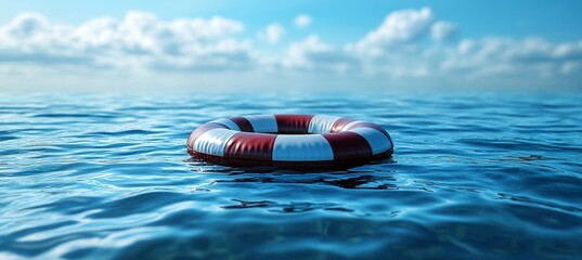 Naklejka premium Lifebuoy floating on sea ocean. Generative AI technology. 