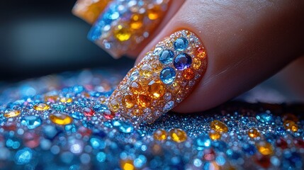 A luxurious nail art session at a high-end salon with intricate designs