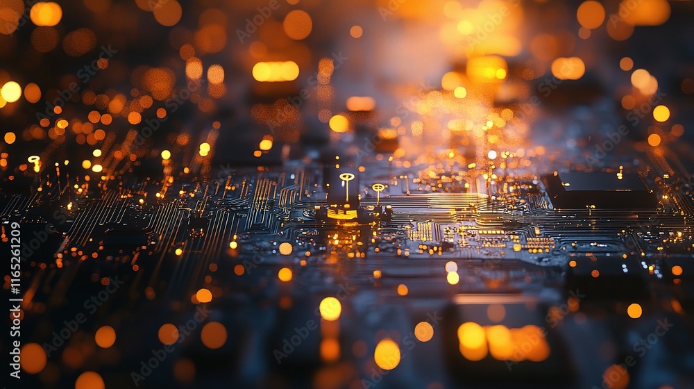 Poster modern circuit board technology with glowing background texture