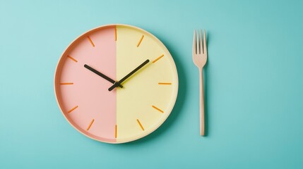 Colorful Clock and Fork on Bright Background for Time Concept