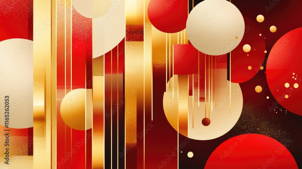 Aufkleber geometric abstract spring festival design with overlapping red and gold shapes, representing the uni