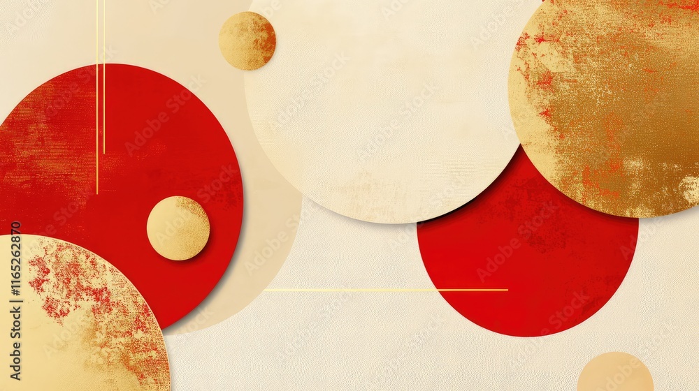 Aufkleber geometric abstract spring festival design with overlapping red and gold shapes, representing the uni