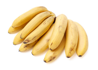 A bunch of bananas are piled up on a white background