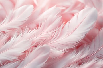 Close-up of soft pink and white feathers, delicate texture, pastel-colored background. Concept of softness, elegance, and luxury. Ai generative