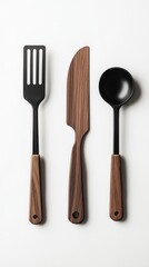 Naklejka premium Elegant Wooden Kitchen Utensils Set - Modern Cooking Tools with a Touch of Nature