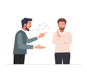 A man shouts at another man vector illustration. a calm man concept illustration