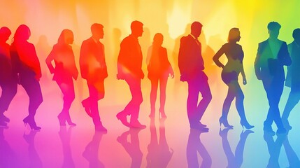 Dynamic Team Collaboration Silhouettes in Vibrant Color Gradient