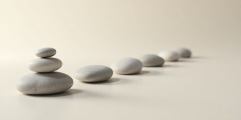 Serene stones arranged in a balanced composition on a minimalist background
