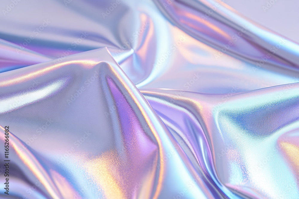 Poster shimmering iridescent fabric with smooth texture and reflective surface