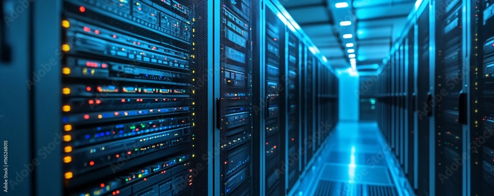 Aufkleber Working server racks with blinking lights inside a modern datacenter