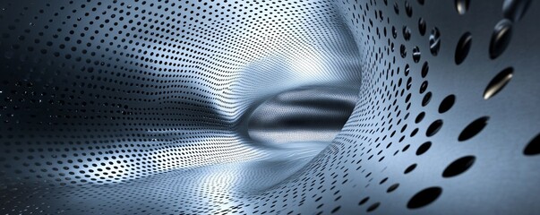 Obraz premium Abstract metallic tunnel with circular holes creating wavy pattern