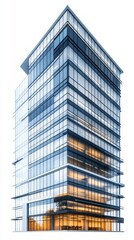 Fototapeta premium 1. a modern office building with glass facades, studio lighting, isolated on a white background, --ar 9:16 --v 6.1 Job ID: 4ecf85d6-c5b6-4646-8804-f0ad8c4c9661