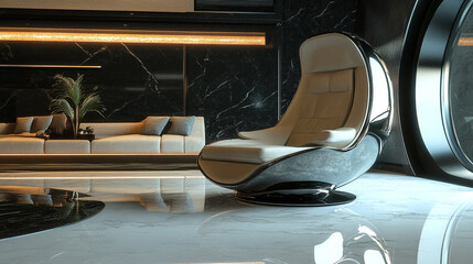 Modern interior design of living room with chairs and space, Stylish Living Room Interior, Contemporary Residential Loft Interior Design with various luxury chair and sofa, Ergonomic Chair and space.