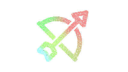 Icon bow arrow is made up of LED square shapes. There are bright diodes and there are black dead diodes