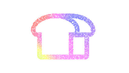 Icon bread loaf is made up of LED square shapes. There are bright diodes and there are black dead diodes