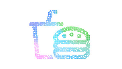 Icon burger soda is made up of LED square shapes. There are bright diodes and there are black dead diodes