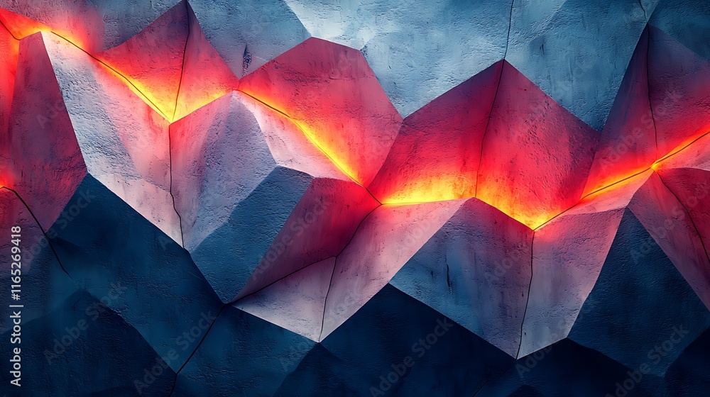 Canvas Prints Abstract low-poly background with glowing red and blue elements.