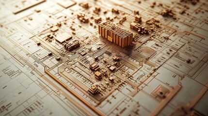 Close-up of a circuit blueprint, intricate connections and technical layout