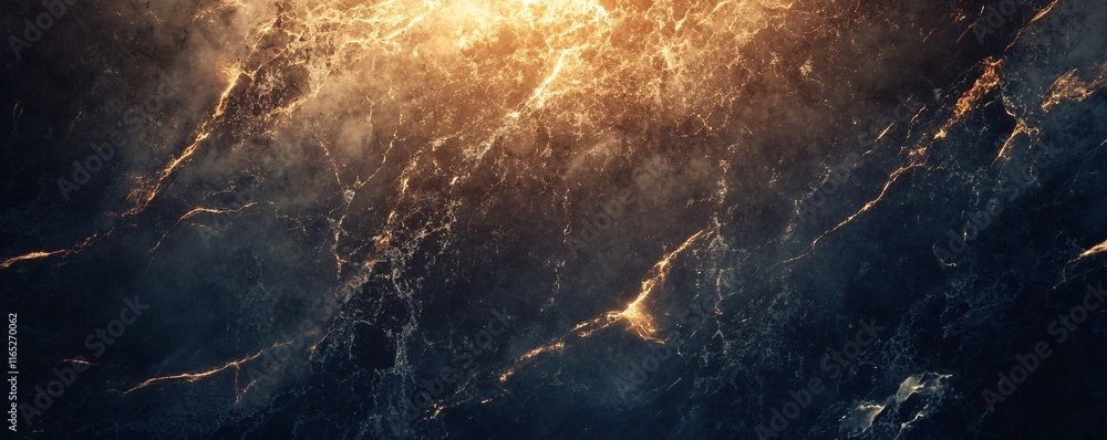 Poster golden veins running through dark marble texture background