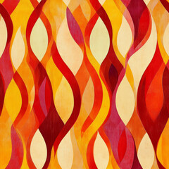 Seamless pattern exotic 1960s lounge wallpaper velvet red yellow orange waves fire flames pattern texture abstract bold background hot groovy retro design wallpaper backdrop sensual layered curves