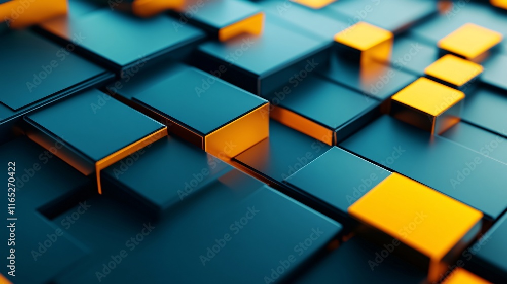 Poster Abstract background showing blue and orange cubes creating modern pattern