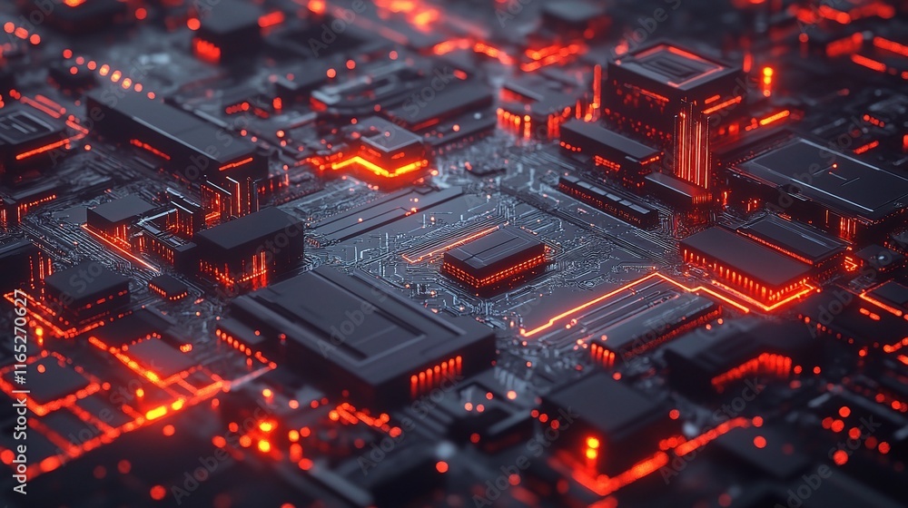 Poster abstract futuristic circuit board design with computer elements
