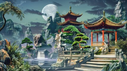 Obraz premium Europosters ie Art prints chinese temple fantasy