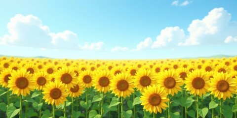 Fototapeta premium Serene Summer Sunflowers in a Vast Field Under a Bright Sky