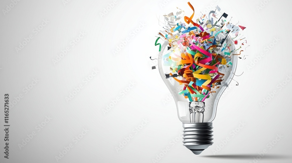 Poster creative brainstorming solutions for development in a light bulb concept modern environment dynamic 