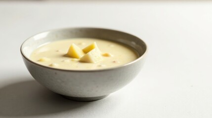 Creamy potato soup in a rustic bowl, a comforting and simple meal