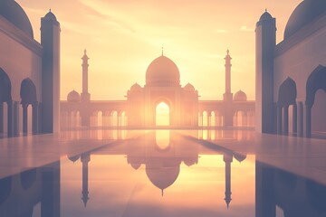 Majestic Mosque Reflecting Golden Sunrise Light