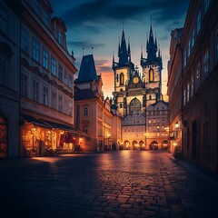 Obraz premium Old Town Square at sunset, Prague, Czech Republic, Europe.