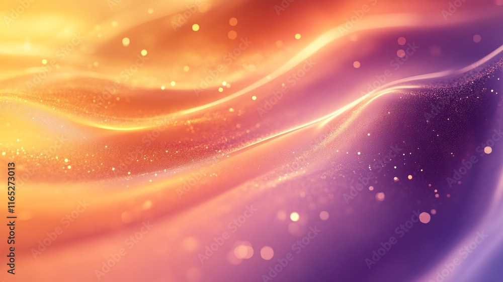 Poster abstract orange and purple particles background flowing smoothly with bokeh