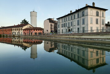 Gaggiano, Milan, Italy: Gaggiano, historic town with colorful buildings along the Naviglio Grande, at summer