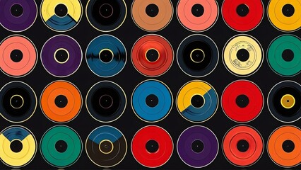 World Vinyl Record Day Celebration: Retro Music Enthusiasts Enjoying Vintage Records Against Vibrant Backdrops