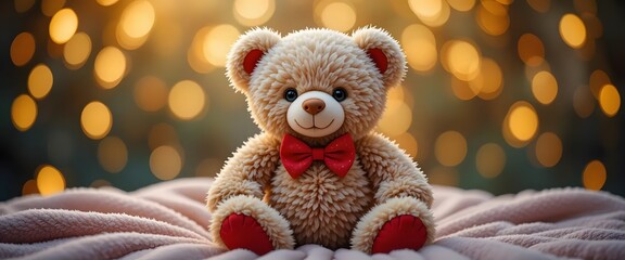 Adorable Teddy Bear in Festive Lights: A Warm and Fuzzy Christmas Image
