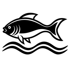 Vector Silhouette of a Fish Leaping Over Waves