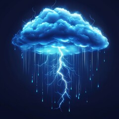 Glowing blue cloud with lightning and rain.