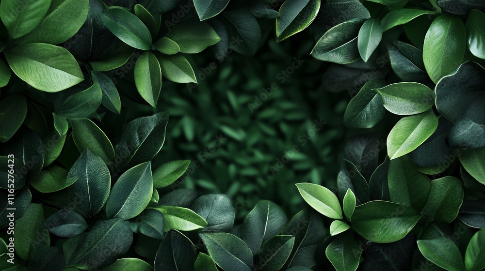Poster green leaves creating a natural frame with copy space