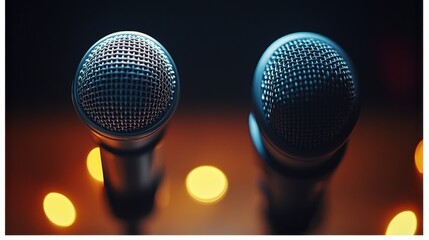 Obraz premium A minimalist comedy concept featuring a sleek microphone on a simple stand
