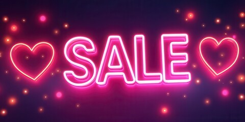 Pink Neon Sale Sign with Hearts
