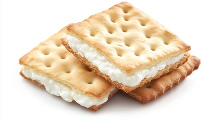 cracker biscuit with cream cheese on white background