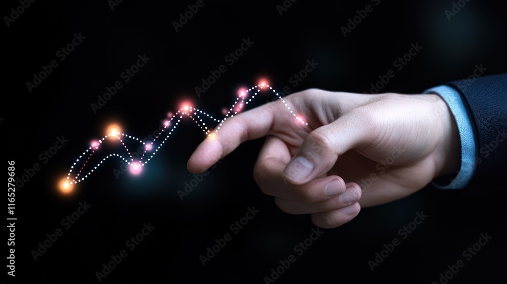 Poster hand interacting with a digital graph, symbolizing data analysis.
